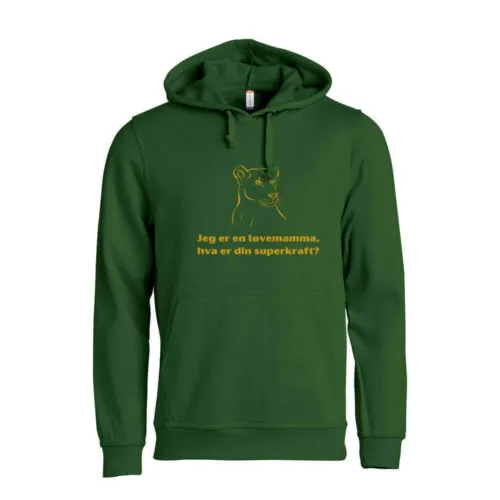 Superkraft hoodie «løvemamma» grønn